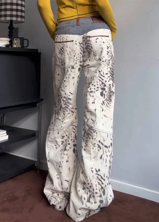 Leopard Print Baggy White Jeans