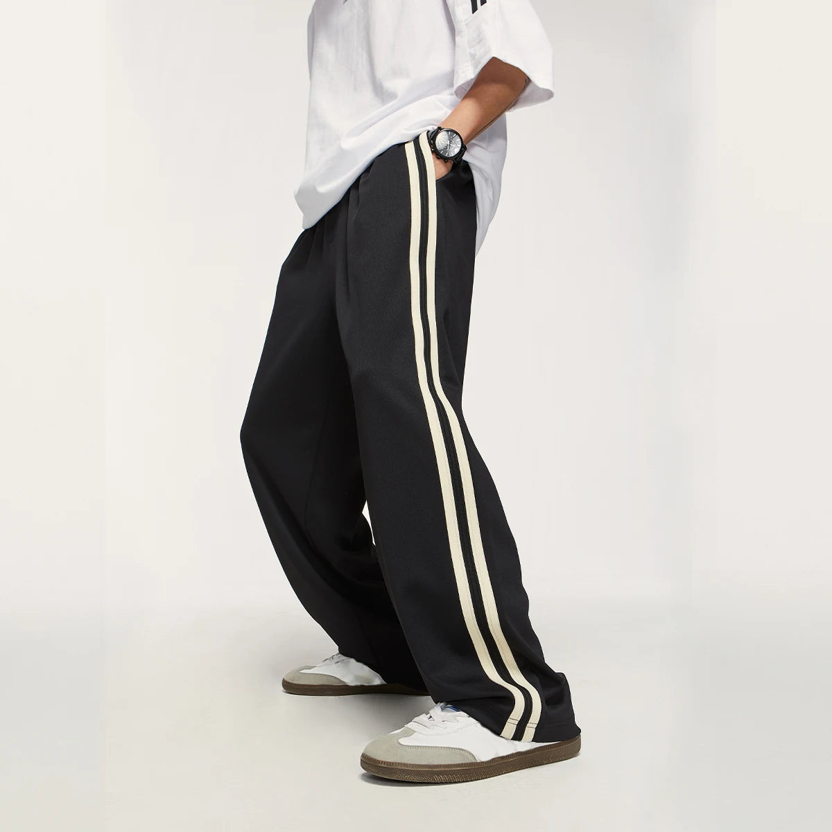 Elastic Waist Striped Straight Leg Pants