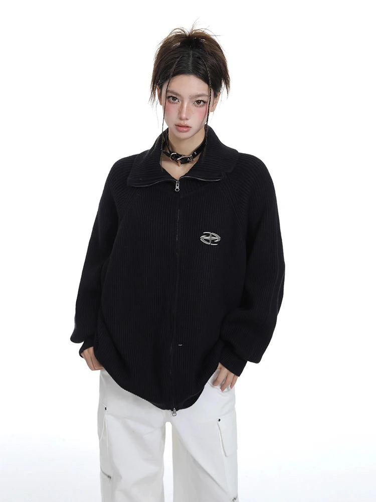 Cozy Knitted Zip Cardigan Sweater Outerwear