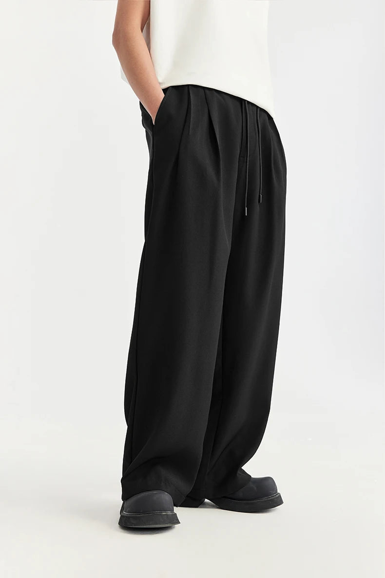 Elastic Waist Black Wide Leg Pants