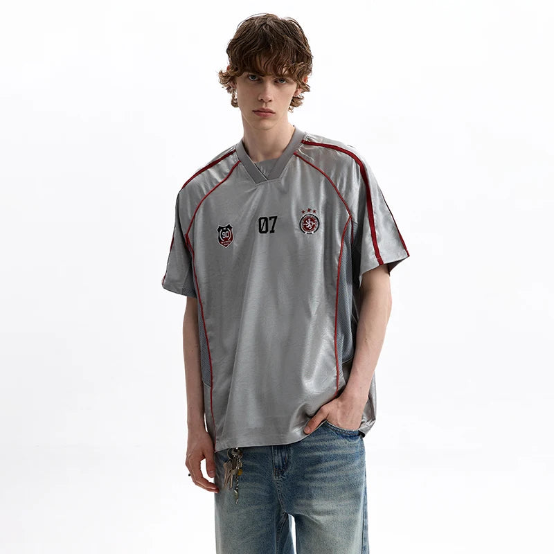 High Quality Embroidered Logo V-Neck T-Shirt
