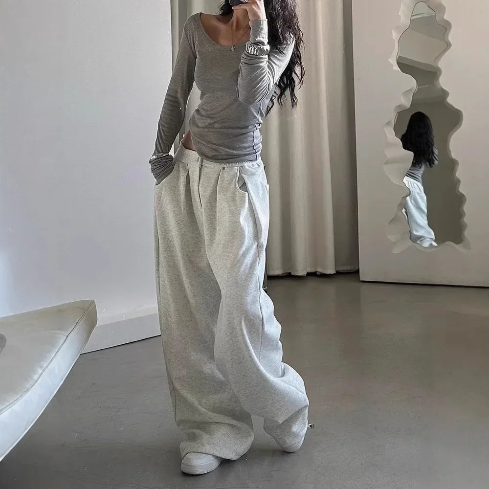 Vintage Grey Oversized Sweatpants Retro Pants