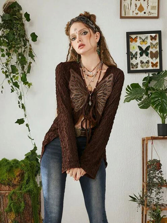 Butterfly Patchwork Lace Cardigan Aesthetics T-Shirt