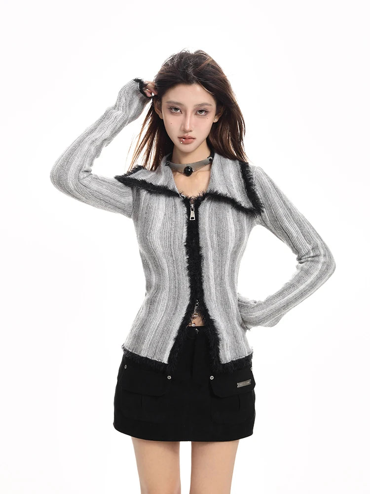 Stylish Knitted Zipper Cardigan Long Sleeve