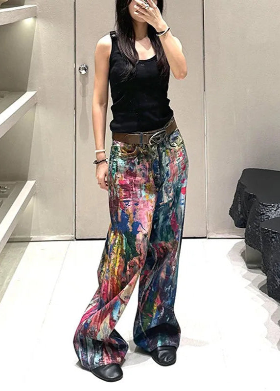 High Waist Printed Tie Dye Jeans