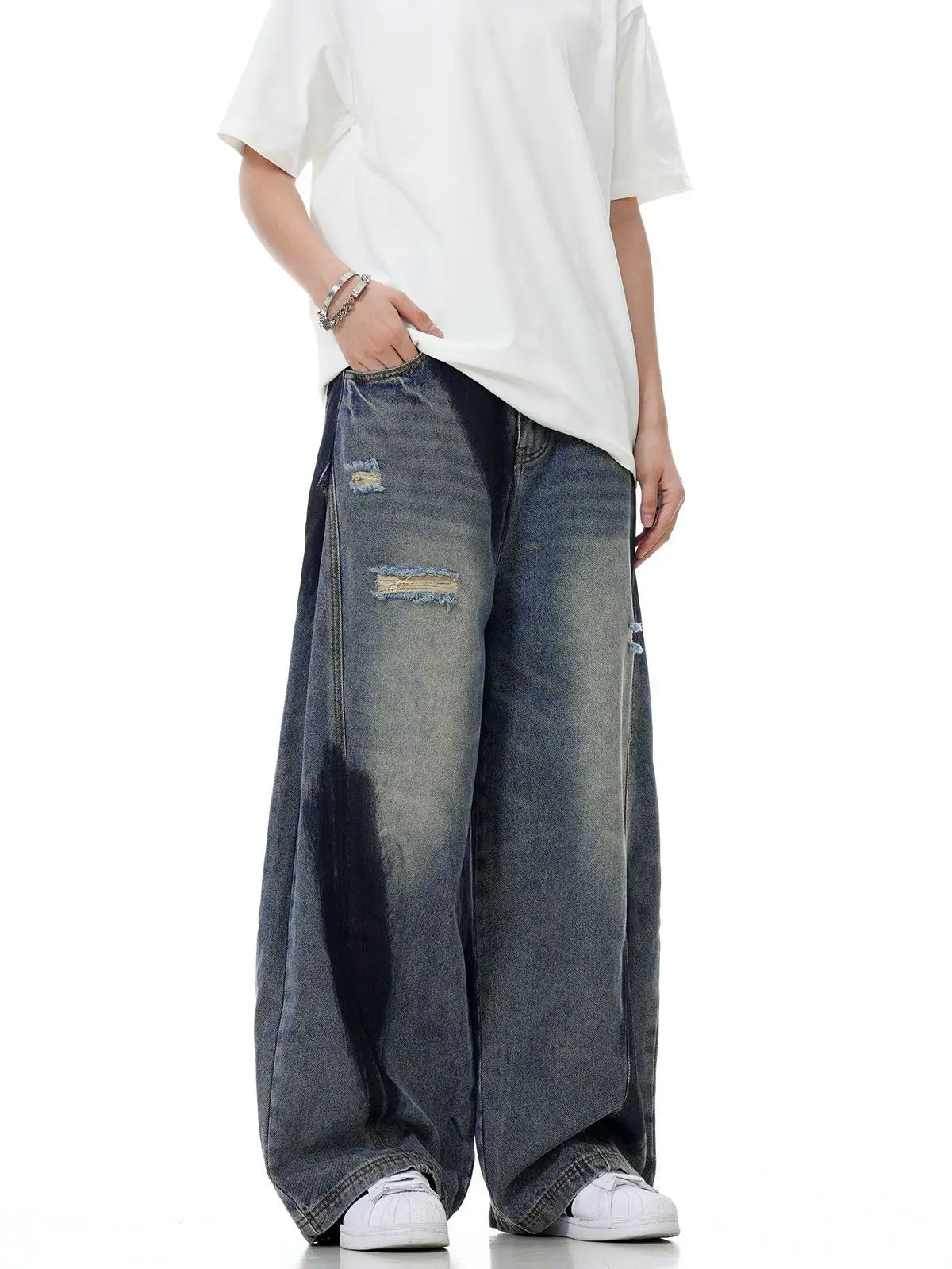 Trendy Personality Straight Leg Washed Jeans