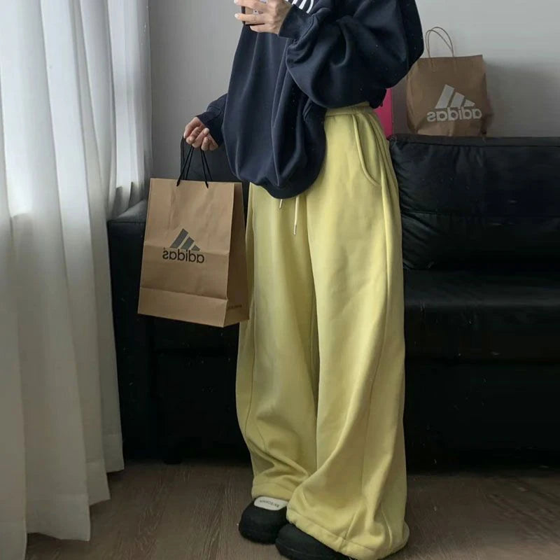 Black Oversized Fleece Joggers Wide Pants