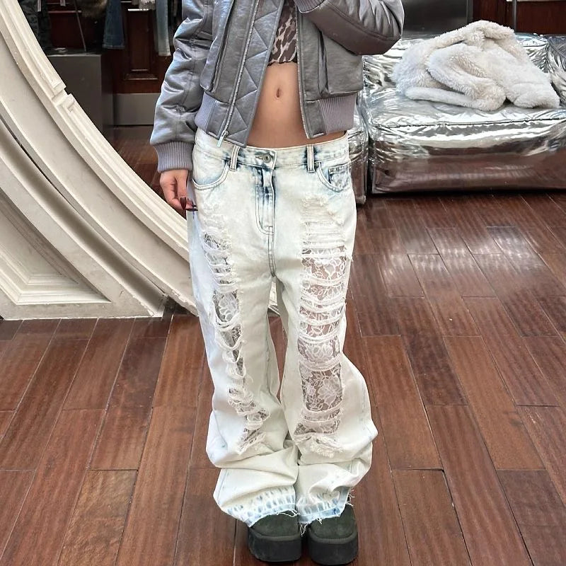 Vintage High Waist Ripped Straight Jeans