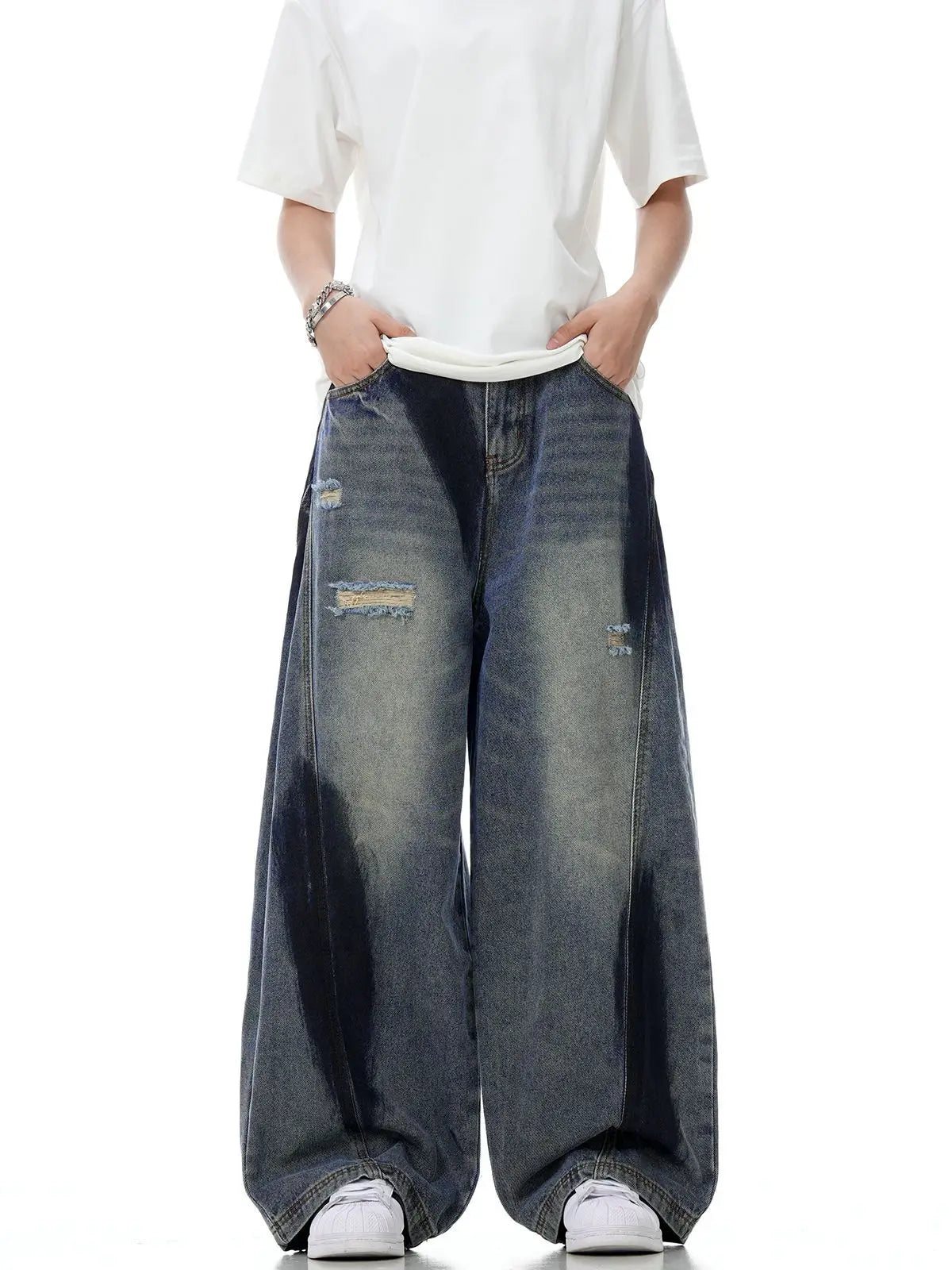 Trendy Personality Straight Leg Washed Jeans