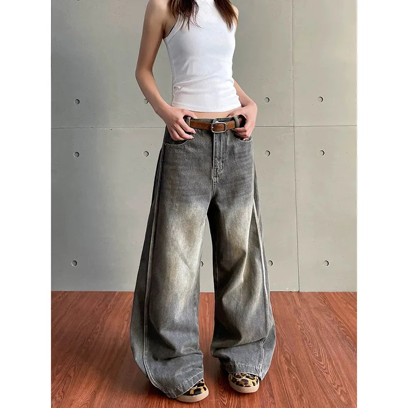 Vintage Grey High Waist Straight Jeans