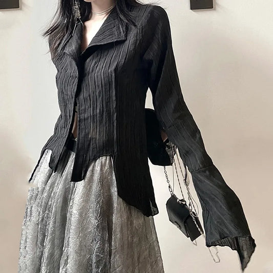 Gothic Black Irregular Designer Blouse Shirt