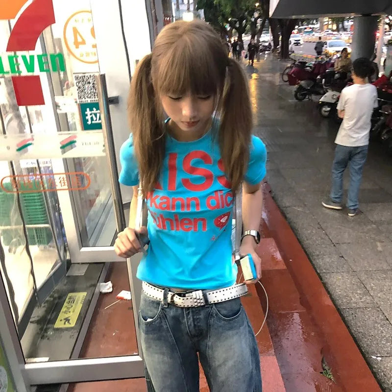 Vintage Japanese Letter Print T-Shirt