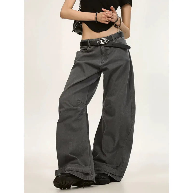 Dark Grey Y2K Vintage Wide Jeans