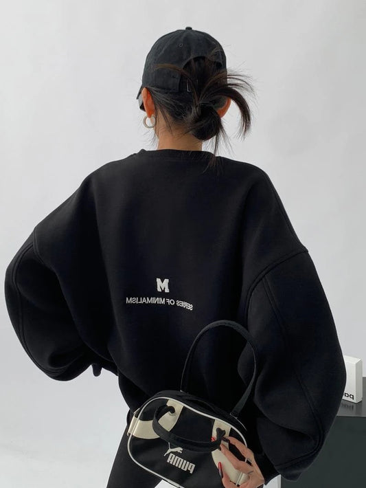 Gray Oversize Letter Embroidered Sweatshirt