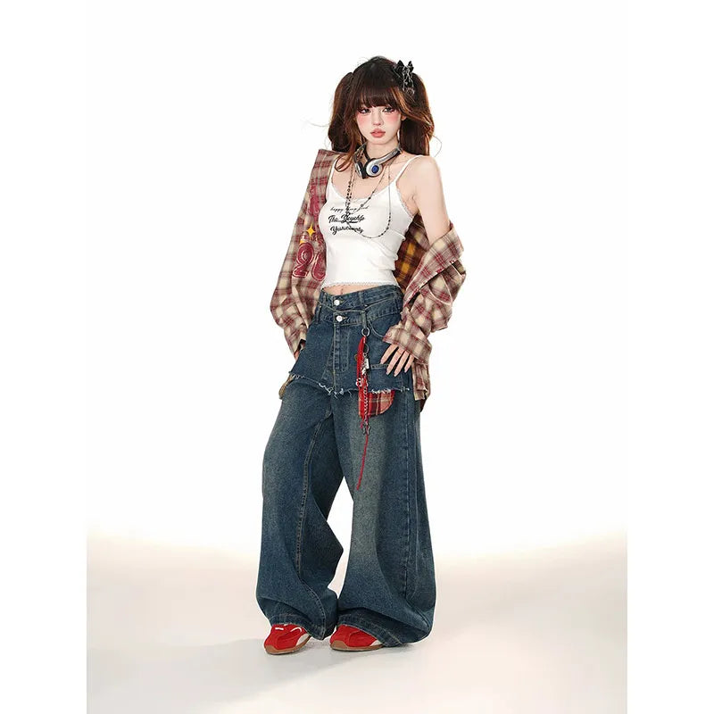 Loose Patchwork Vintage Wide Leg Jeans