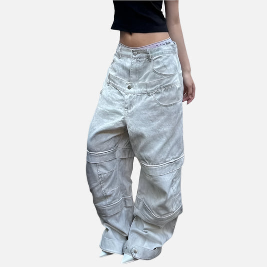 Vintage Beige High Waist Wide Jeans