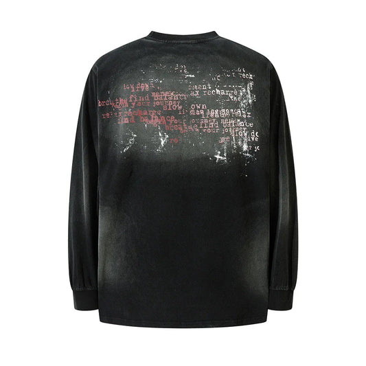 Vintage Distressed Graphic Print Long T-Shirt