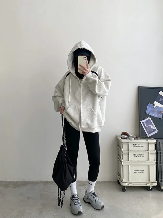 Cozy Oversized Drawstring Hooded Zip-Up Sweatshirt