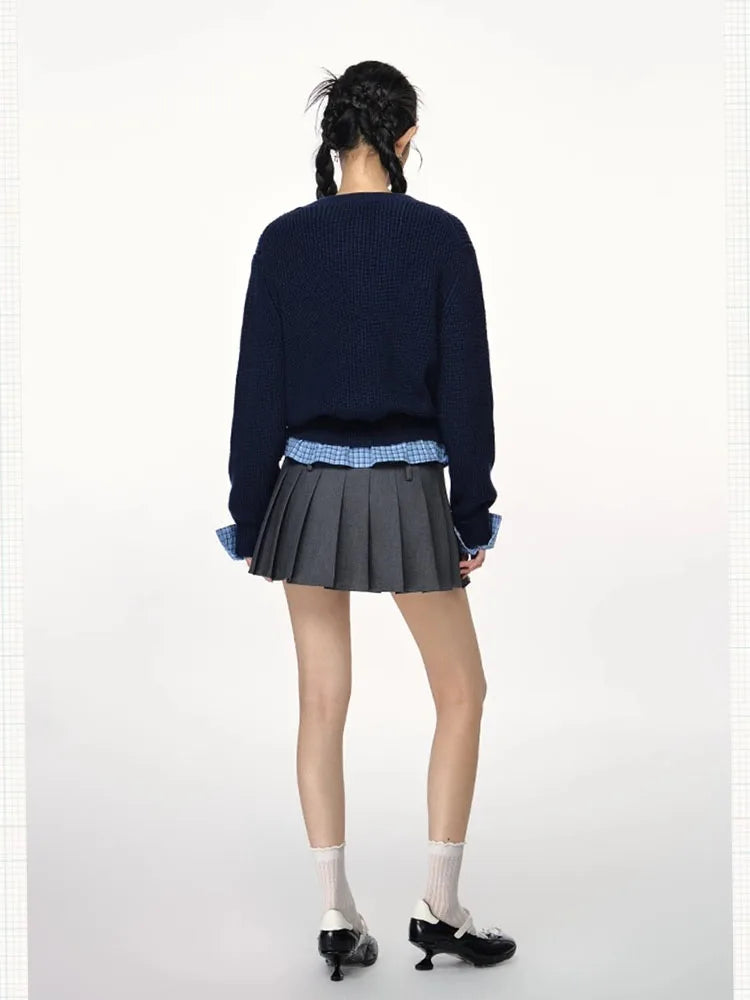 Versatile Spliced Knit Sweaters Women Cardigan