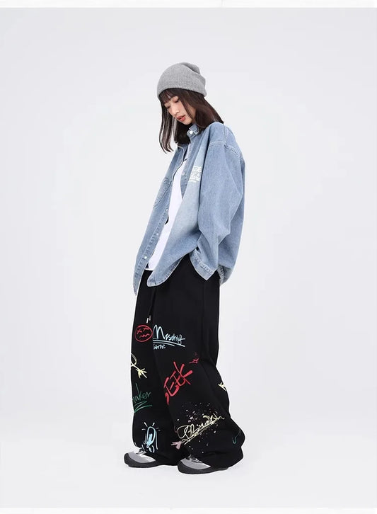 Black Graffiti Hip Hop Dance Pants