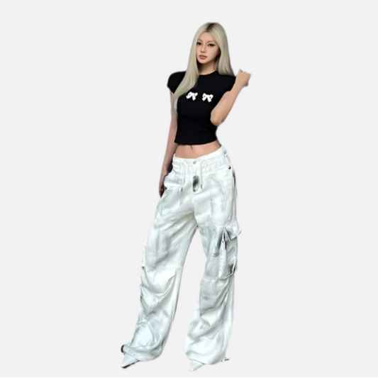 High Waist White Cargo Jeans