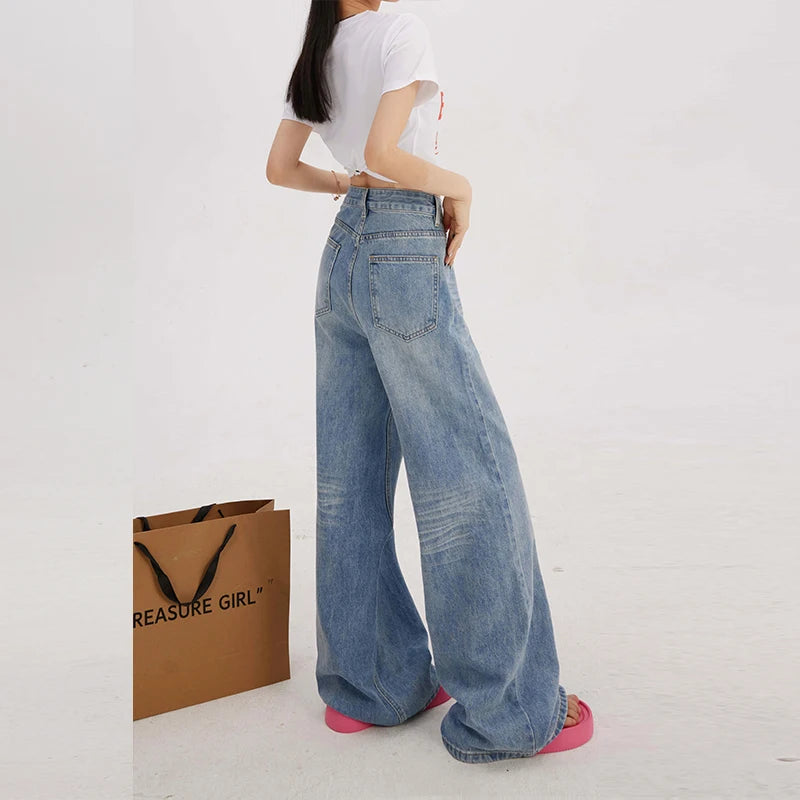 Retro Washed Loose Straight Leg Jeans