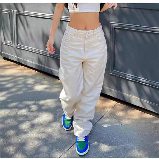 Solid Distressed Denim Straight Jeans