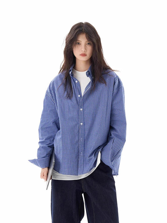 Blue Plaid Chic Loose Sleeve Shirt