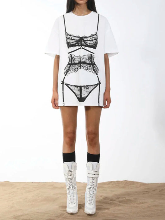 Y2K Perspective Printing Loose White T-Shirt