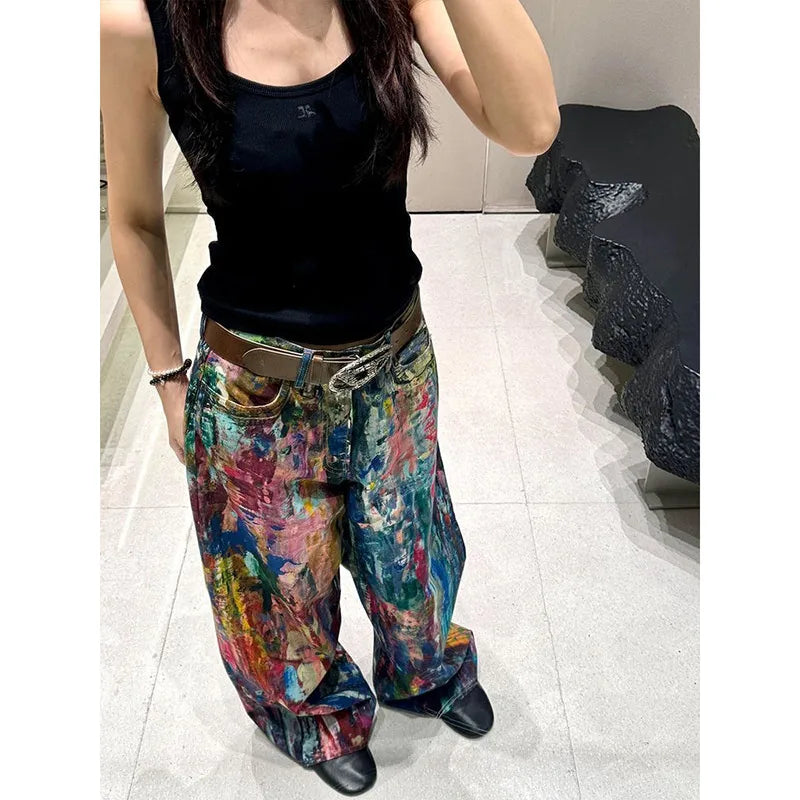High Waist Printed Tie Dye Jeans