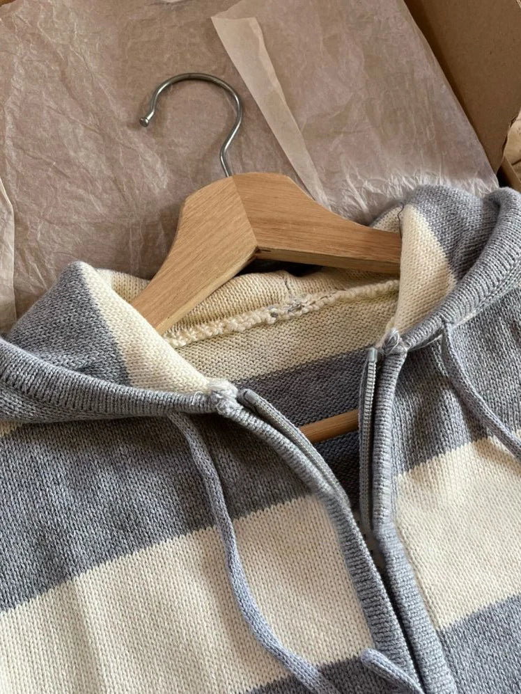 Cozy Striped Knitted Hooded Sweater Cardigan