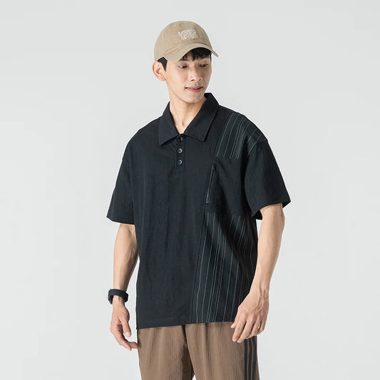 Breathable Splice Stripe Loose Fit T-Shirt