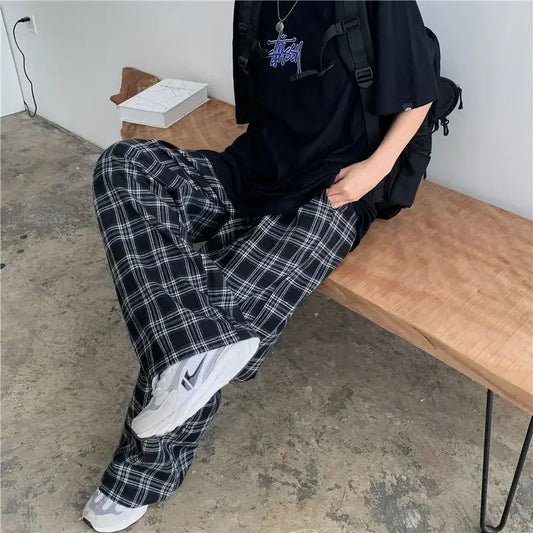 Plaid Casual Straight Pants