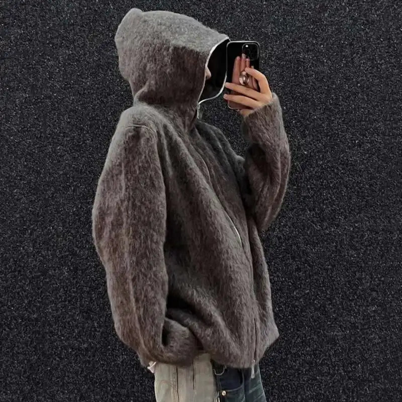 American Style Hooded Zipper Cardigan Sweater