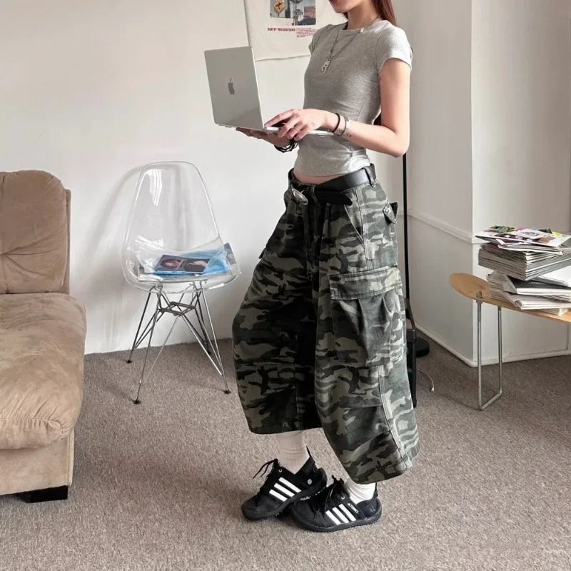 Versatile American Camouflage Loose Straight Jeans