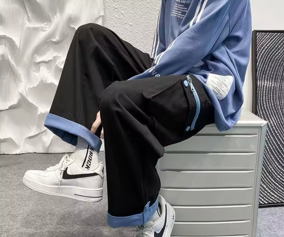 Patchwork Cotton Wide Leg Cargo Pants
