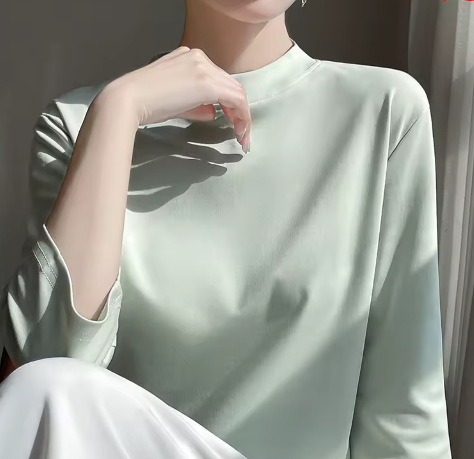Cotton Semi High Neck Cropped T-Shirt