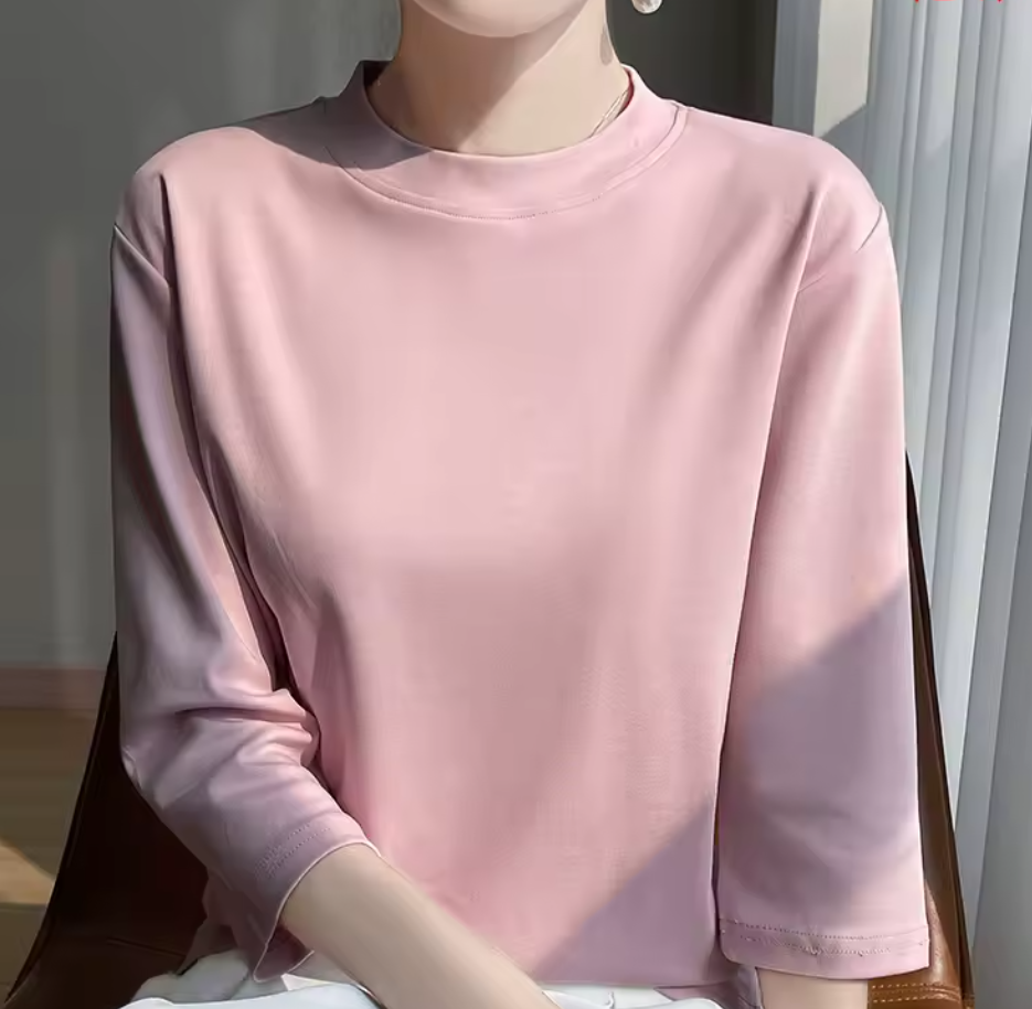Cotton Semi High Neck Cropped T-Shirt