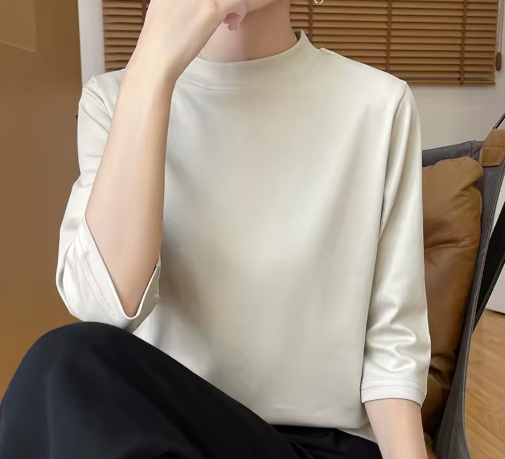 Cotton Semi High Neck Cropped T-Shirt