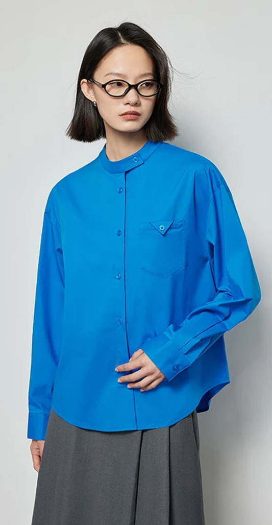 Elegant Mandarin Collar Button-Up Blouse Shirt