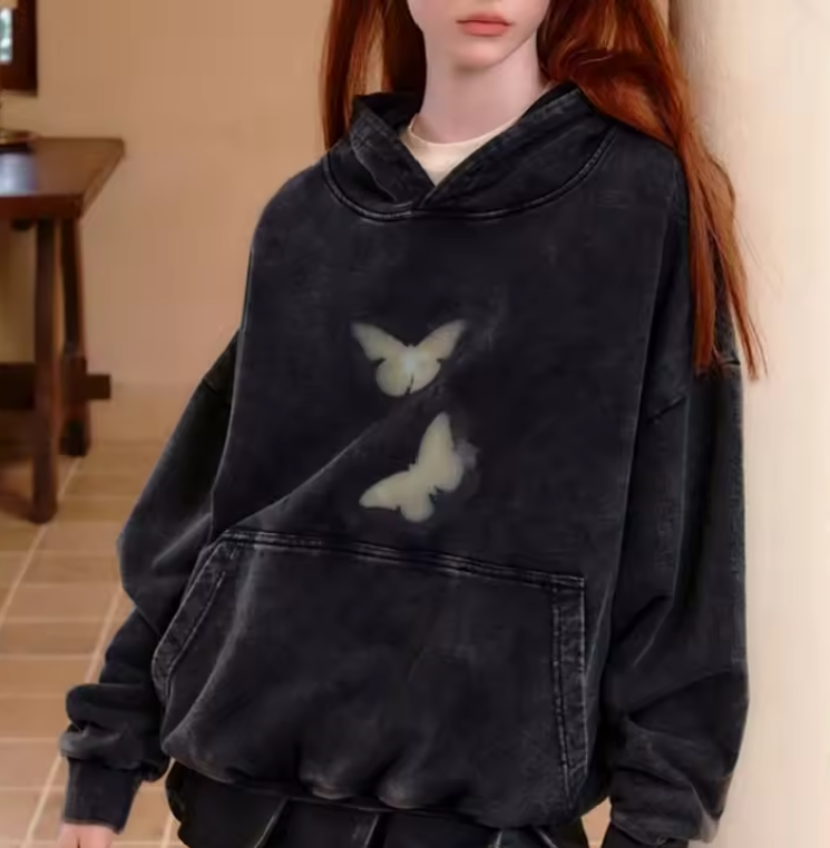 Butterfly Print Y2K Hoodie Pullover