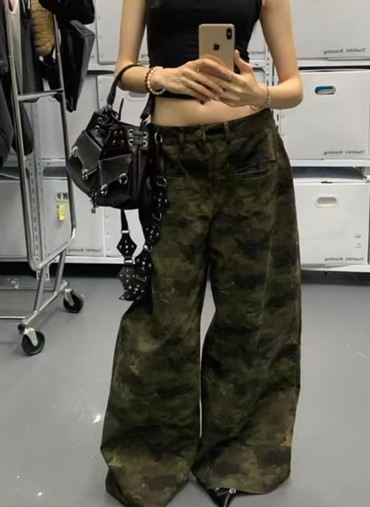 Retro High Waist Baggy Camouflage Jeans