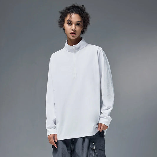 Quick-Drying Solid Long-Sleeved Half-Zip T-Shirt