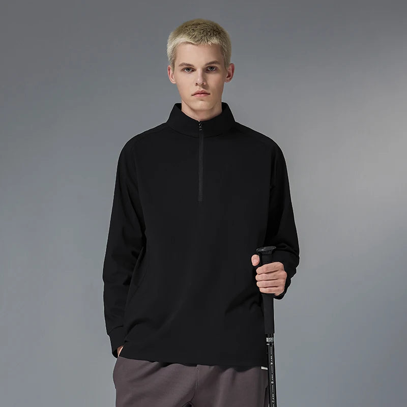 Quick-Drying Solid Long-Sleeved Half-Zip T-Shirt