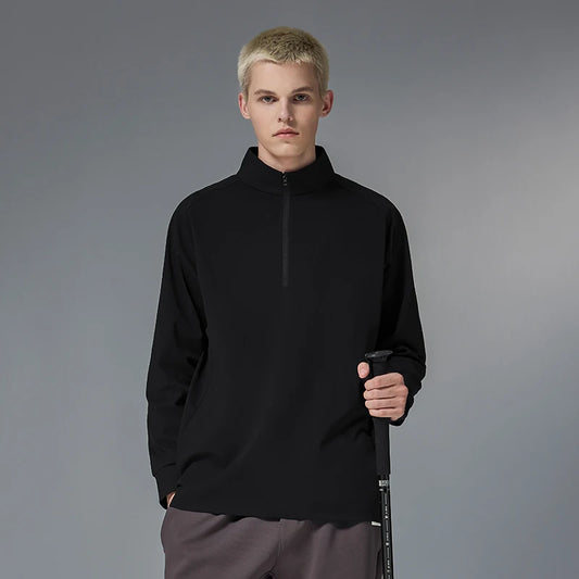 Quick-Drying Solid Long-Sleeved Half-Zip T-Shirt