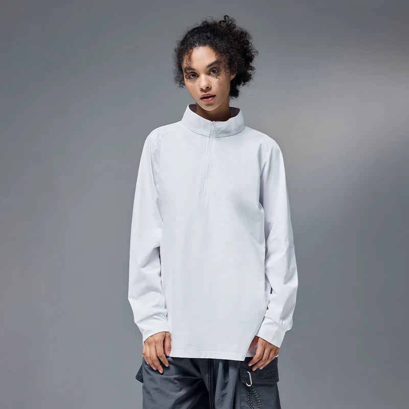 Quick-Drying Solid Long-Sleeved Half-Zip T-Shirt