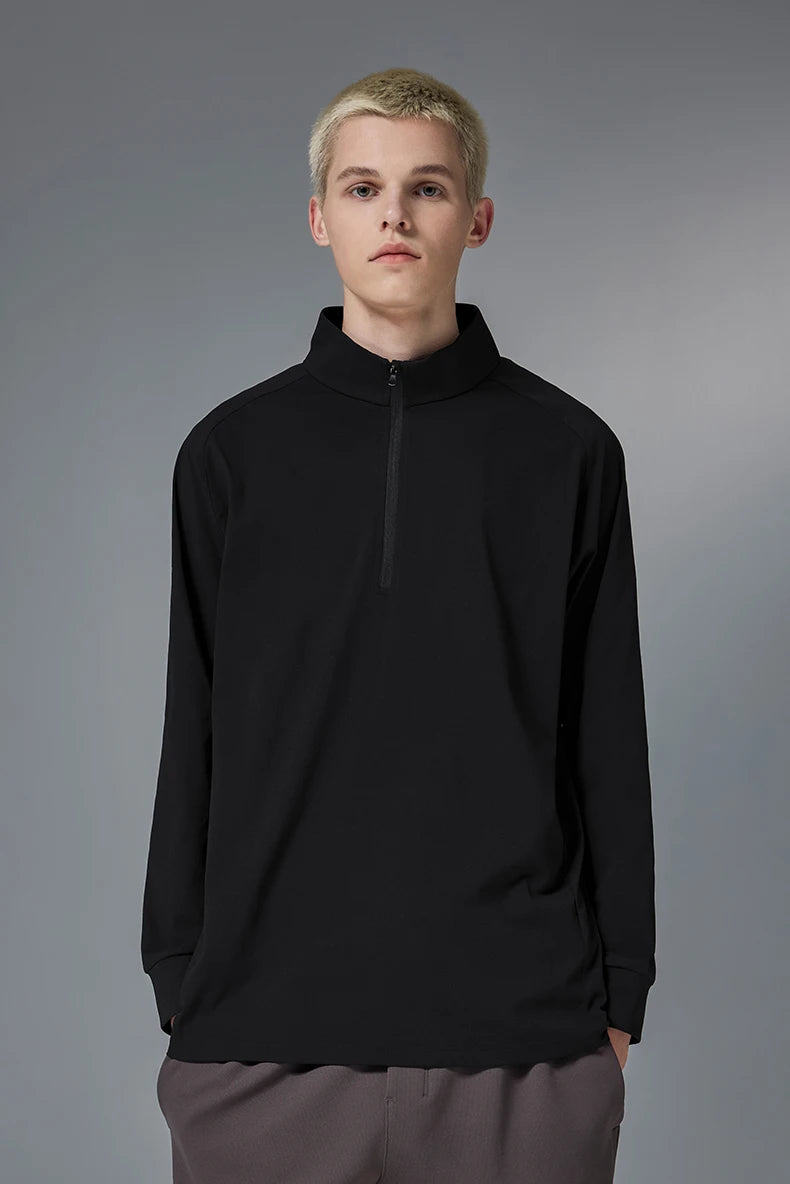 Quick-Drying Solid Long-Sleeved Half-Zip T-Shirt
