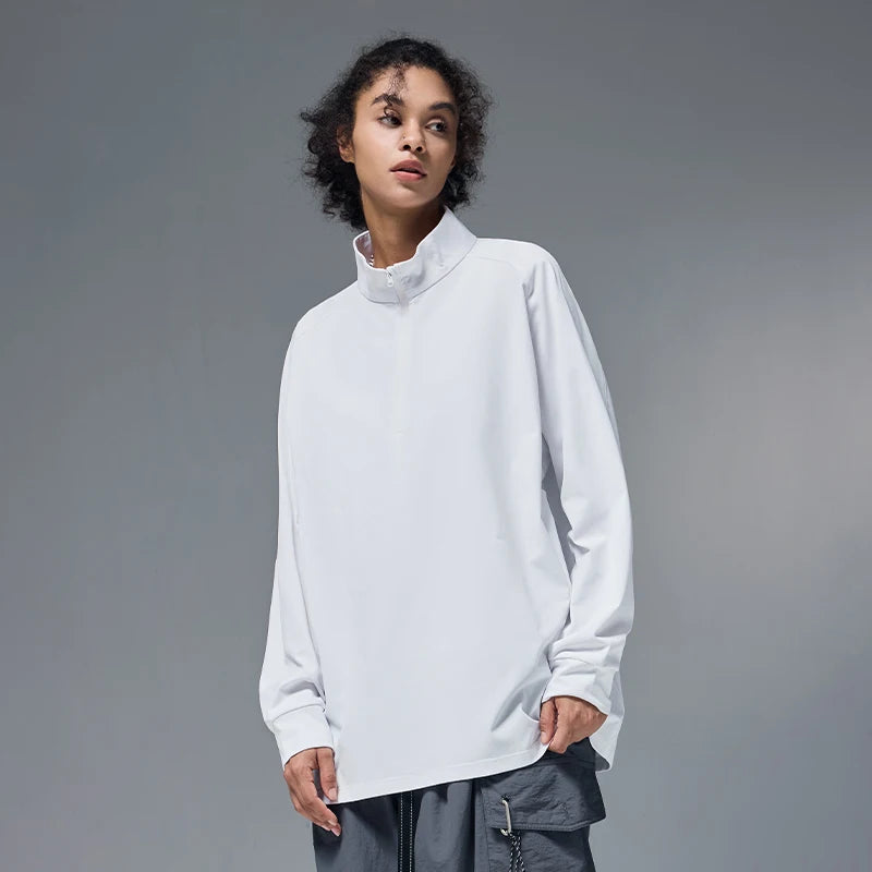 Quick-Drying Solid Long-Sleeved Half-Zip T-Shirt