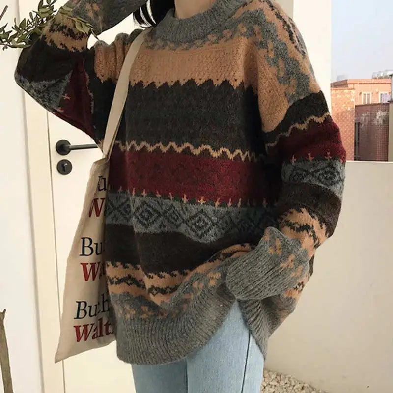 Cozy Striped Winter Pullover Sweater Knitwear
