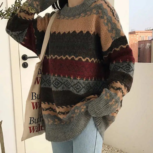 Cozy Striped Winter Pullover Sweater Knitwear